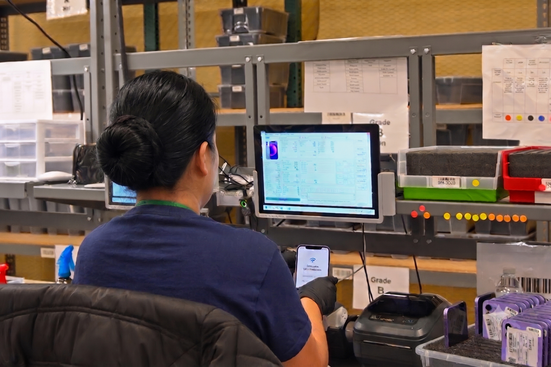 Banco de pruebas y control de calidad de iPhones reacondicionados en laboratorio propio